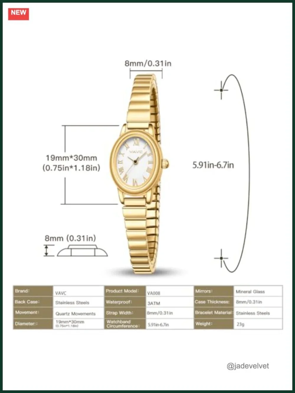 Small Gold Women's Quartz Watch Stainless Steel Expansion Band Oval Roman Dial